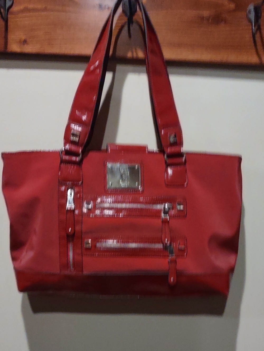 Tignanello Red Tote Bag with Front Zip Detail, Tech Tote